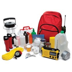 A red bag with equipment for electrical outages.